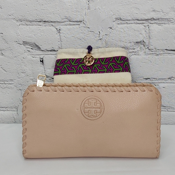 TORY BURCH MARION CONTINENTAL LEATHER WHIPSTITCH DETAIL WALLET & DUST BAG - Picture 3 of 16